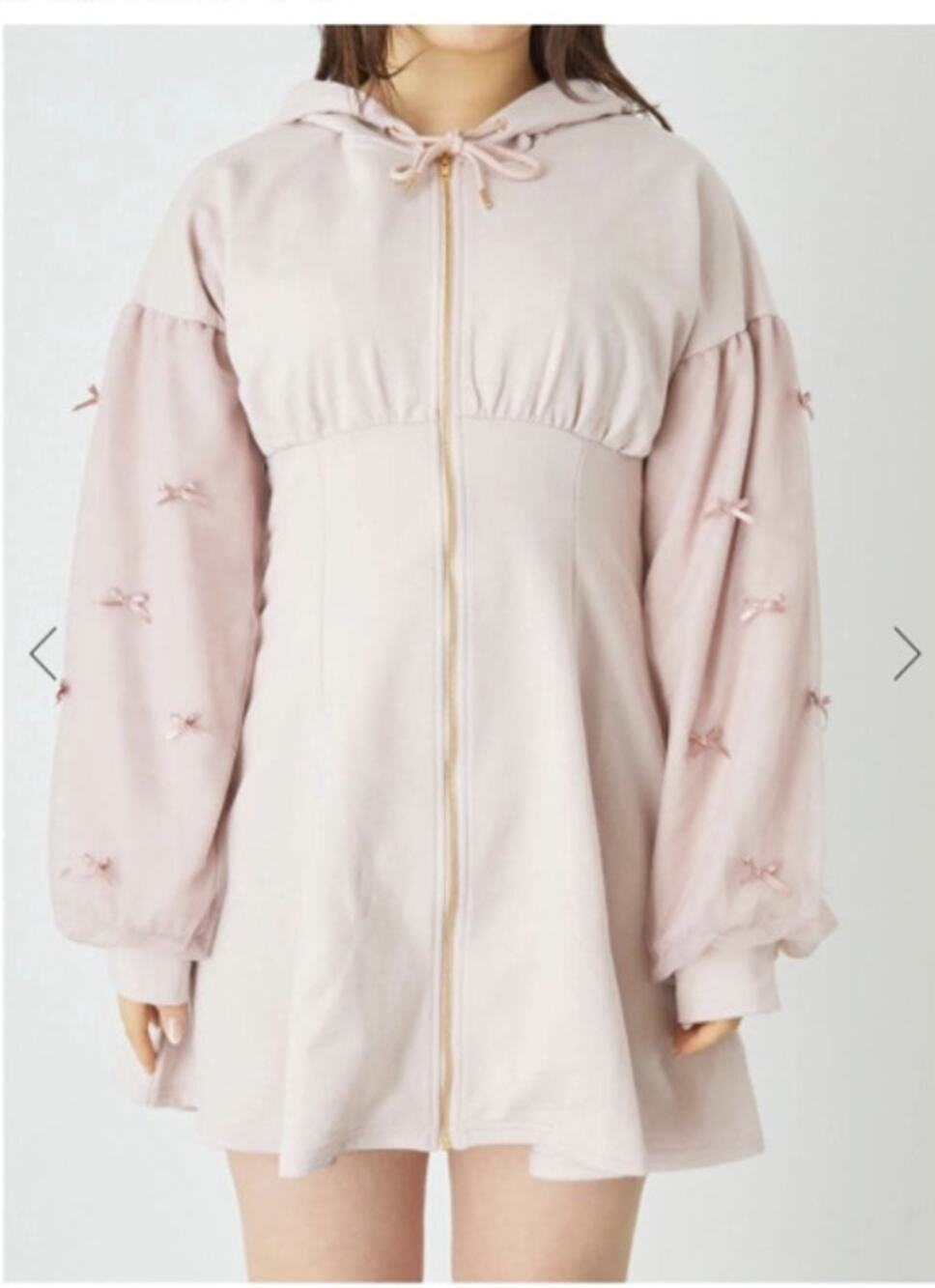 Ank Rouge Pink Bow Sleeve Zip Up Sweatshirt Hoodie Dress Women's Medium